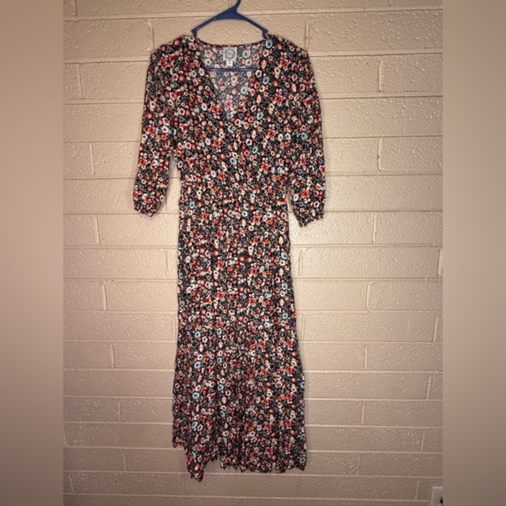 Blue Rain Black and Red Floral Long Sleeve Dress